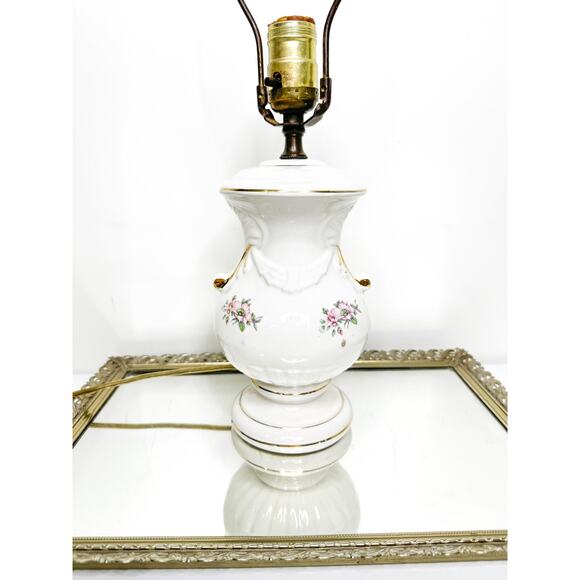 Vintage 1940s Small Vanity Lamp, Ceramic with Gold trim and Floral Design - Picture 1 of 10